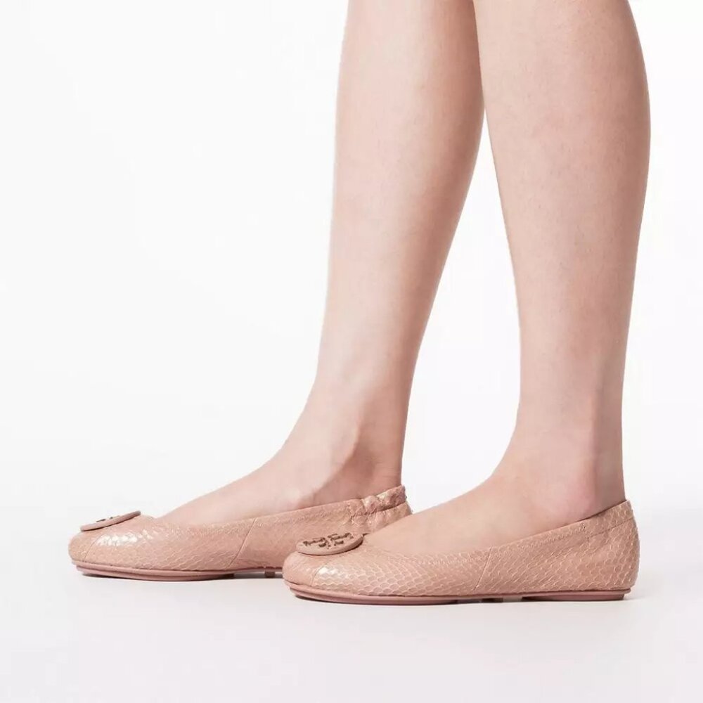 Tory Burch $228 Minnie Travel Ballet Flats Snake Embossed MANY SIZES Meadowsweet - Picture 10 of 15